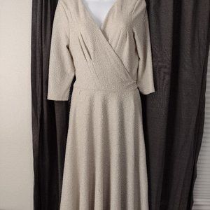 Unique Vintage Retro Silver Champagne elegant wrap dress size L beautiful!